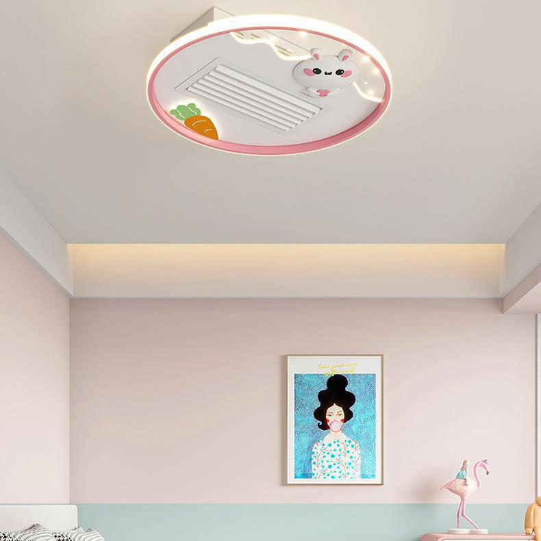 Lumendat Contemporary Creative Acrylic Astronaut Moon LED Kids Flush Mount Ceiling Invisible Bladeless Fan Light For Bedroom Lumendat