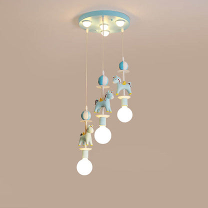 Modern Children's Carousel Eye Protection Resin Iron 1/7/11 Light Flush Mount Ceiling Light