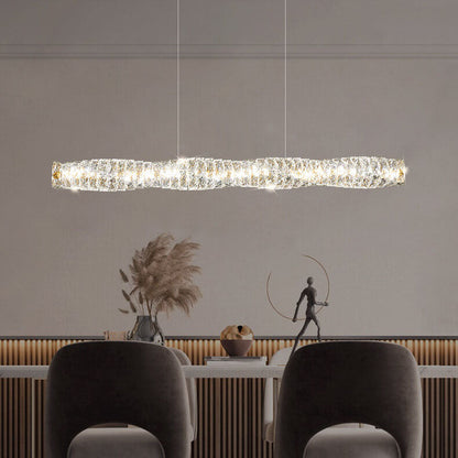 Modern Simplicity Stainless Steel Crystal Strip LED Island Light Pendant Light for Dining Room