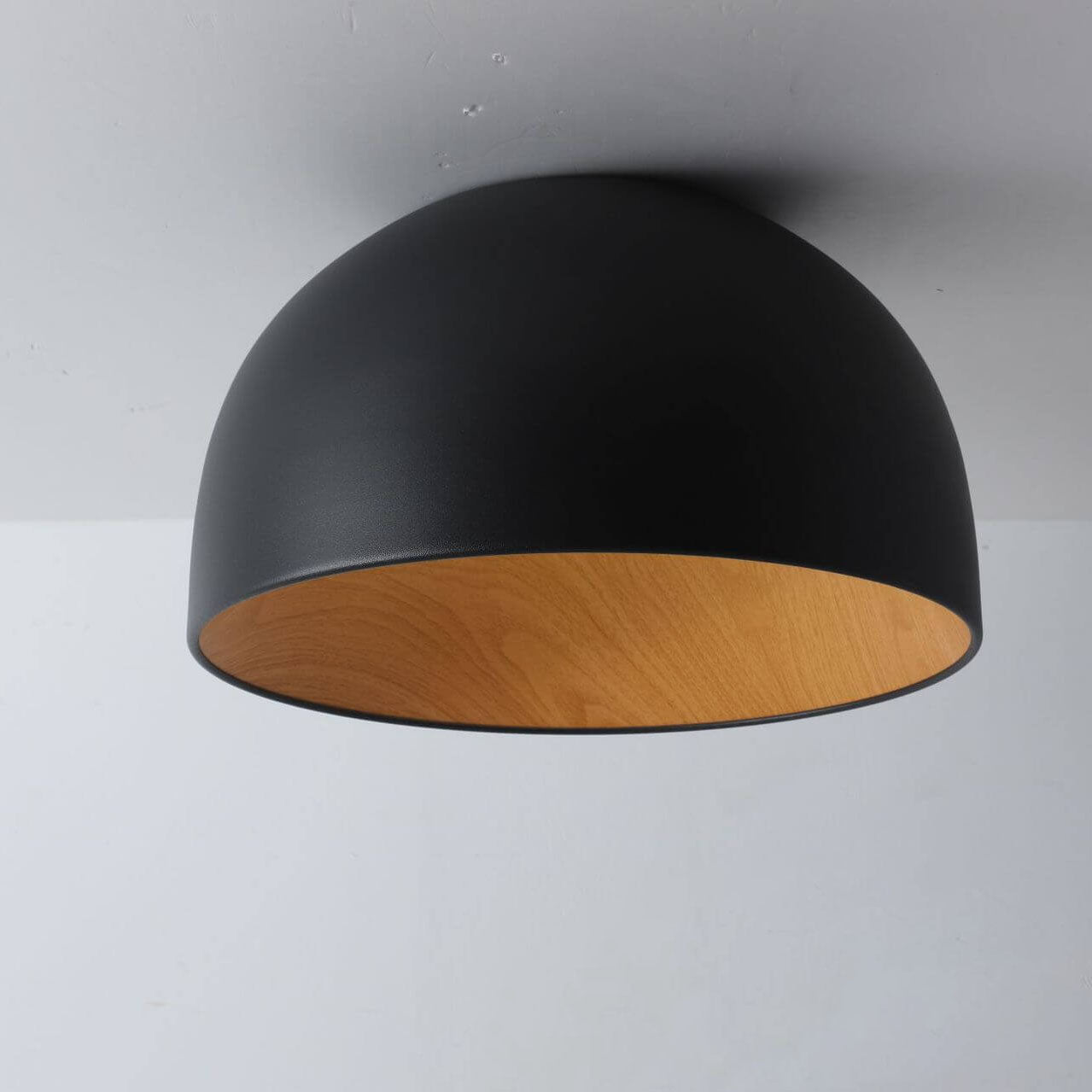 Minimalist Wooden Bowl Iron LED Flush Mount Ceiling Light BulbSquare