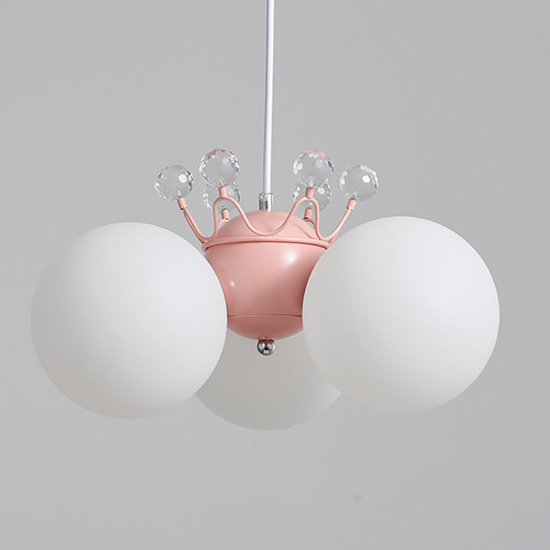 Lumendat Contemporary Creative Cream Hardware Crystal Decor PE Round Shade 3-Light Kids Chandelier For Living Room Lumendat