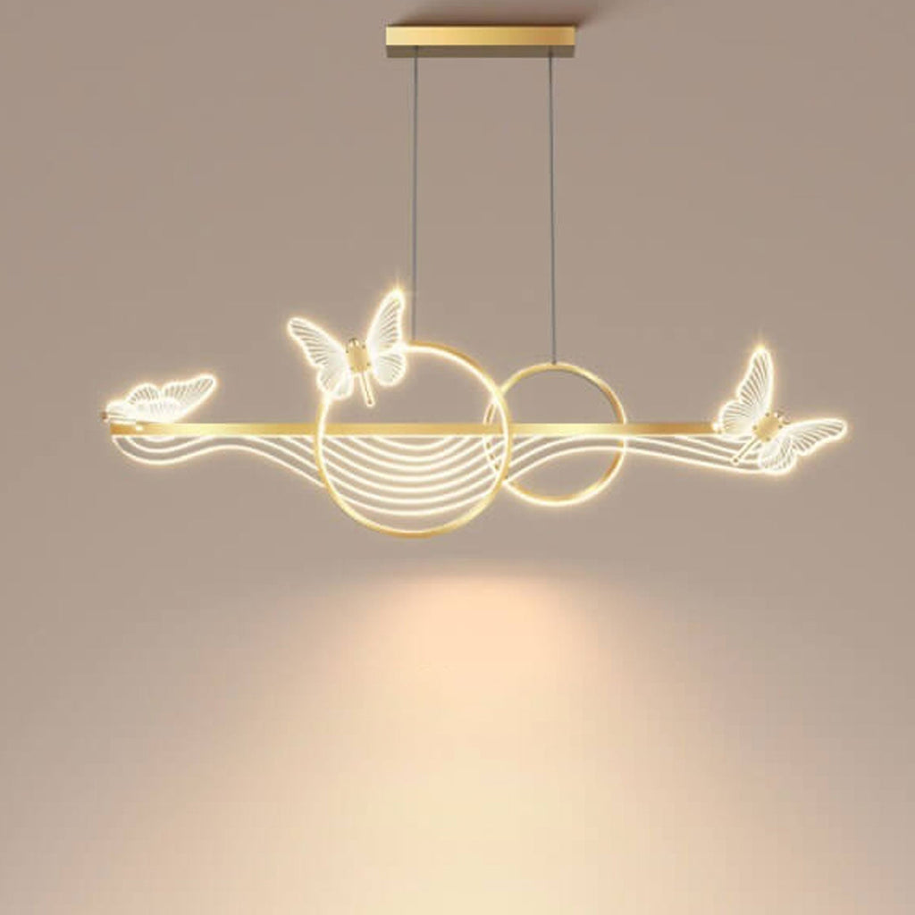 Nordic Light Luxury Butterfly Round Linear Island Light LED Chandelier BulbSquare