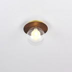 Japanese Minimalist Glass Iron Woodgrain 1-light Semi-flush Mount Ceiling Light
