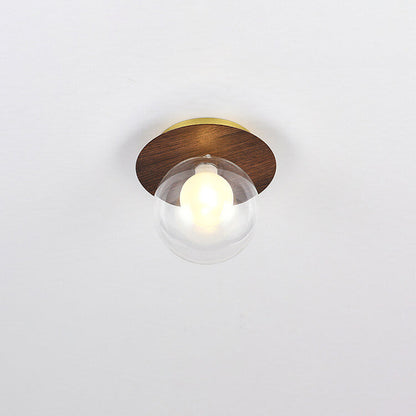 Japanese Minimalist Glass Iron Woodgrain 1-light Semi-flush Mount Ceiling Light