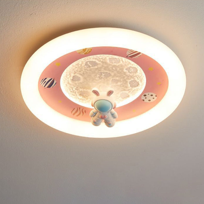 Lumendat Modern Art Deco Kids Iron Resin Acrylic Round Moon Astronaut LED Flush Mount Ceiling Light For Bedroom Lumendat