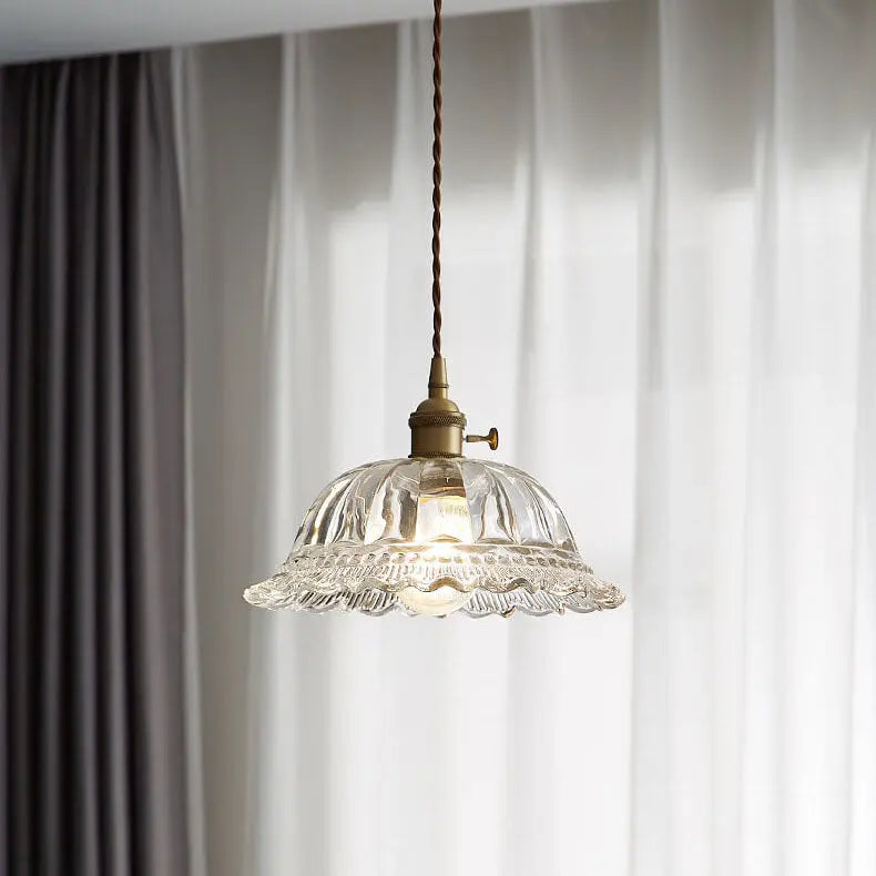 Contemporary Nordic Floral Glass Brass 1-light Pendant Light for Living Room & Bedroom BulbSquare