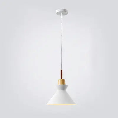 Contemporary Nordic Oak Wood Iron Bell Cone Dome 1-light Pendant Light for Living Room Lumendat