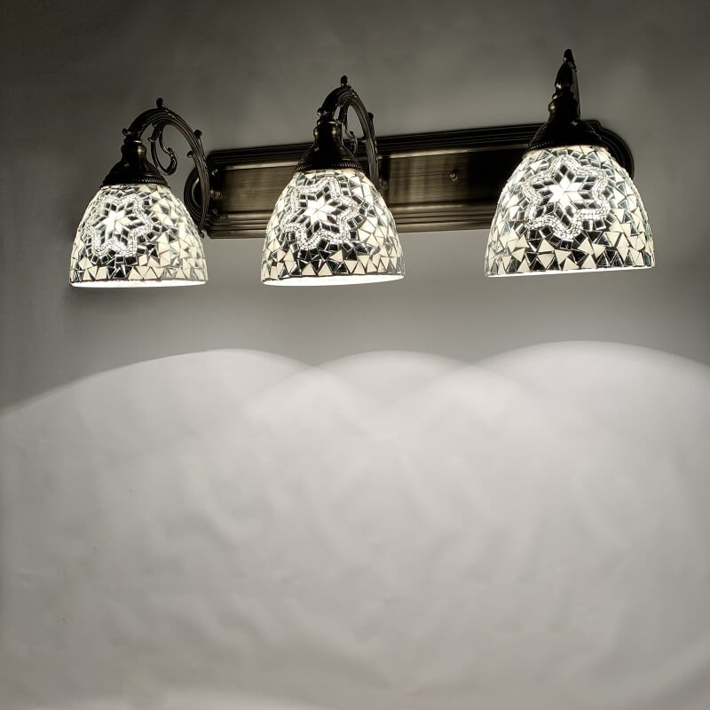 Tiffany Mediterranean Horn Stained Glass 3-Light Bathroom Vanity Mirror Front Wall Sconce Lamp Lumendat