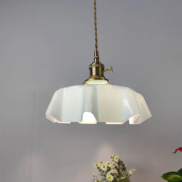 Traditional Japanese Cream Petal Glass Iron 1-light Pendant Light for Dining Room BulbSquare