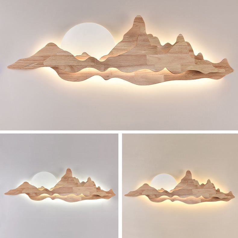 Modern Art Deco Round Mountain Shaped Wood Acrylic LED Wall Sconce Lamp For Living Room Lumendat