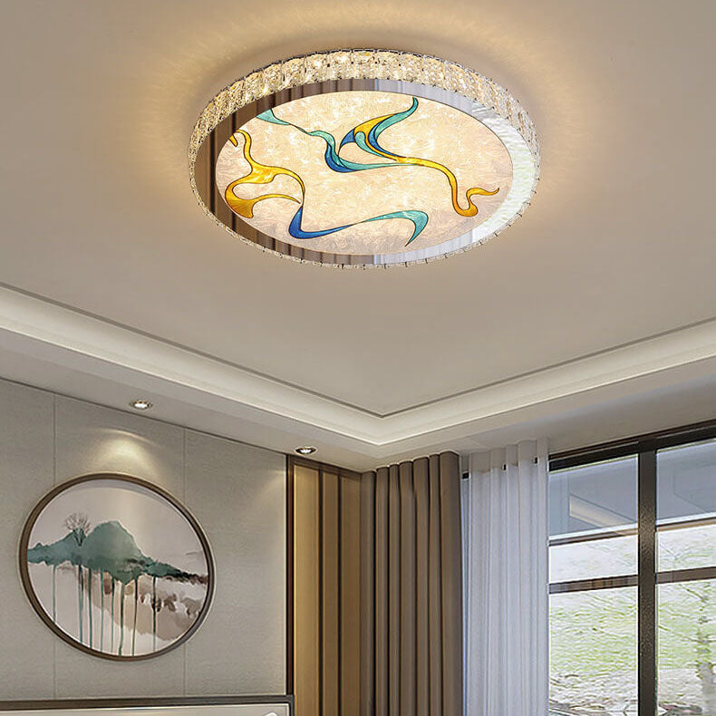 Modern Luxury Enamel Crystal Round LED Flush Mount Ceiling Light Lumendat