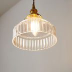 Contemporary Scandinavian Round Striped Glass Brass 1-light Pendant Light for Living Room LiteLiv