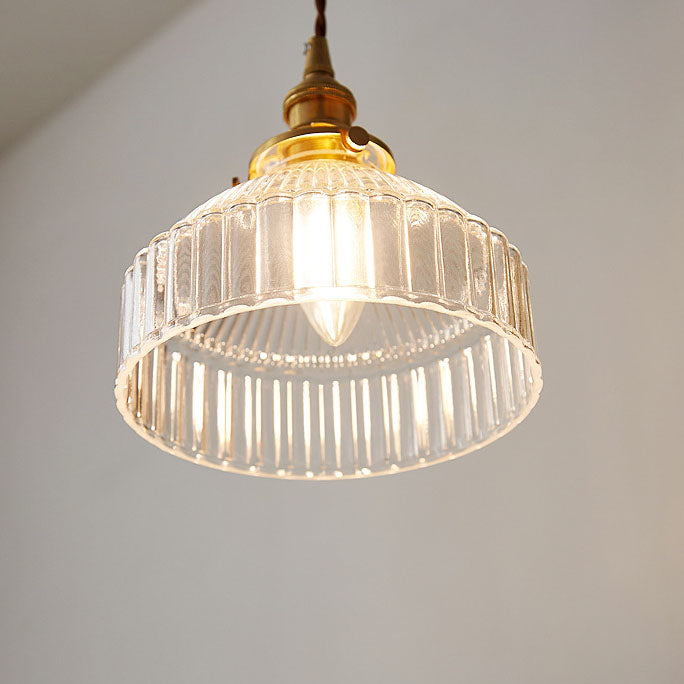 Contemporary Scandinavian Round Striped Glass Brass 1-light Pendant Light for Living Room LiteLiv