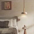Contemporary Scandinavian Oval Solid Wood Yellow Travertine LED Pendant Light for Living Room BulbSquare