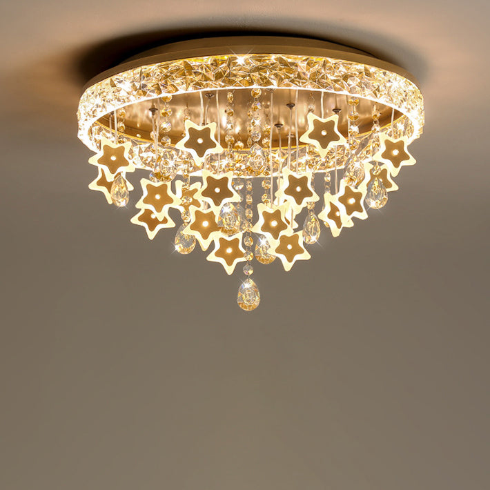Lumendat Contemporary Nordic Kids Iron Acrylic Crystal Round Star Pendant LED Flush Mount Ceiling Light For Bedroom Lumendat