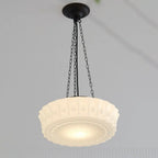 Traditional French Iron Glass Stripes Round Drum LED Semi-flush Mount Ceiling Light for Living Room & Bedroom Lumendat