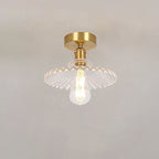 Japanese Vintage Glass Brass Lotus 1-Light Semi-Flush Mount Ceiling Light Lumendat