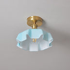Japanese Vintage Cream Glass Floral Brass 1-Light Semi-Flush Mount Ceiling Light Lumendat