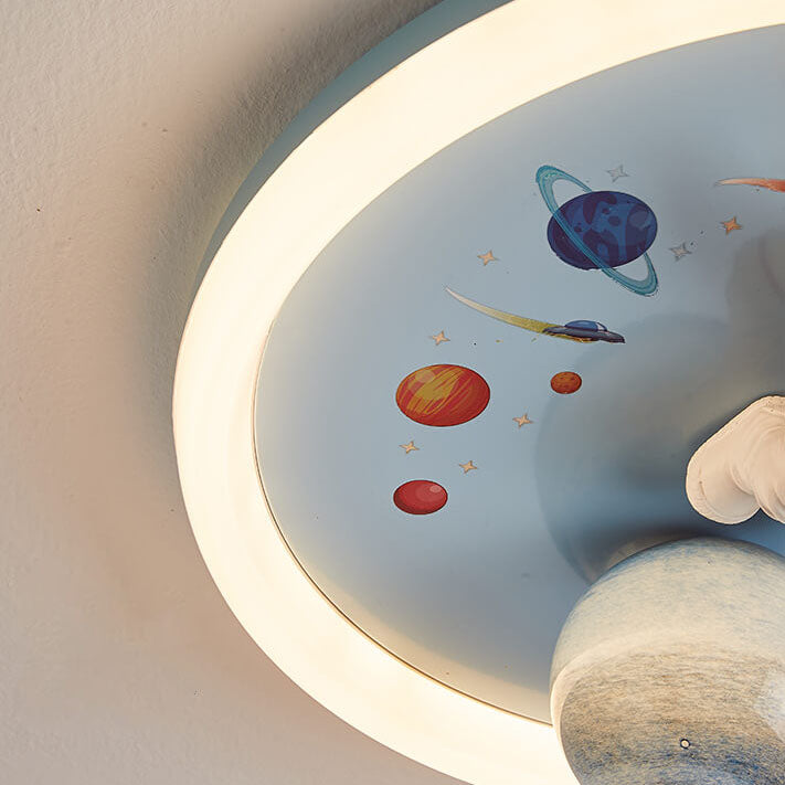 Lumendat Childlike Cartoon Resin Astronaut Round Acrylic LED Flush Mount Ceiling Light Lumendat