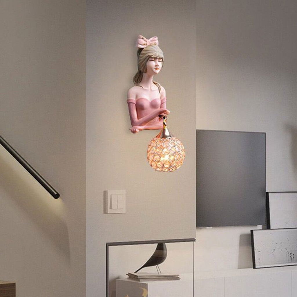 Lumendat Creative Girl Painted Resin Glass Kids 1-Light Wall Sconce Lamp Lumendat