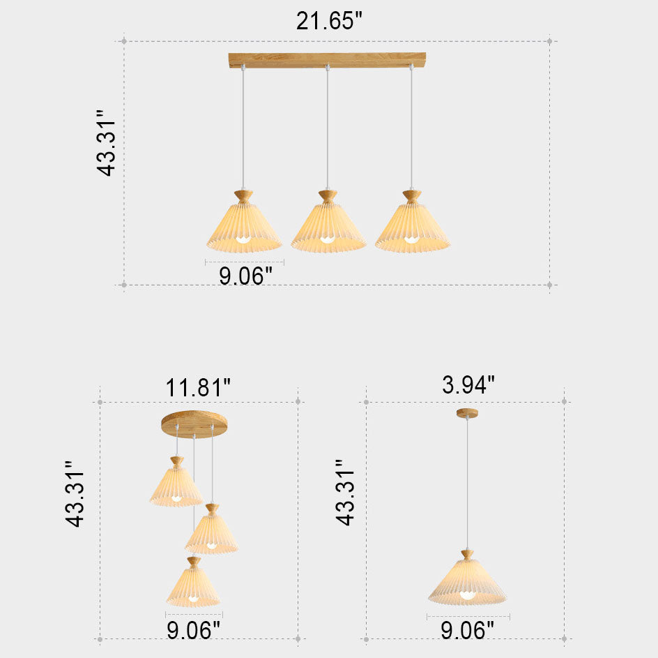 Nordic Wooden Pleated Cone 1/3 Light Island Light Chandelier BulbSquare