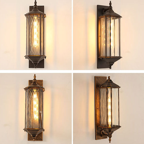 Outdoor Vintage Chinese Transparent Cage 1-Light Waterproof Wall Sconce Lamp Lumendat