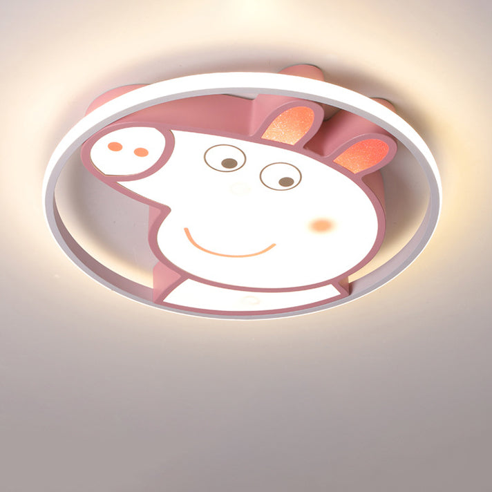 Lumendat Contemporary Creative Kids Iron Acrylic Round Pig LED Flush Mount Ceiling Light For Bedroom Lumendat