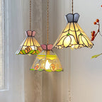 Vintage Tiffany Rose Flower Conical Stained Glass 1-light Pendant Light BulbSquare