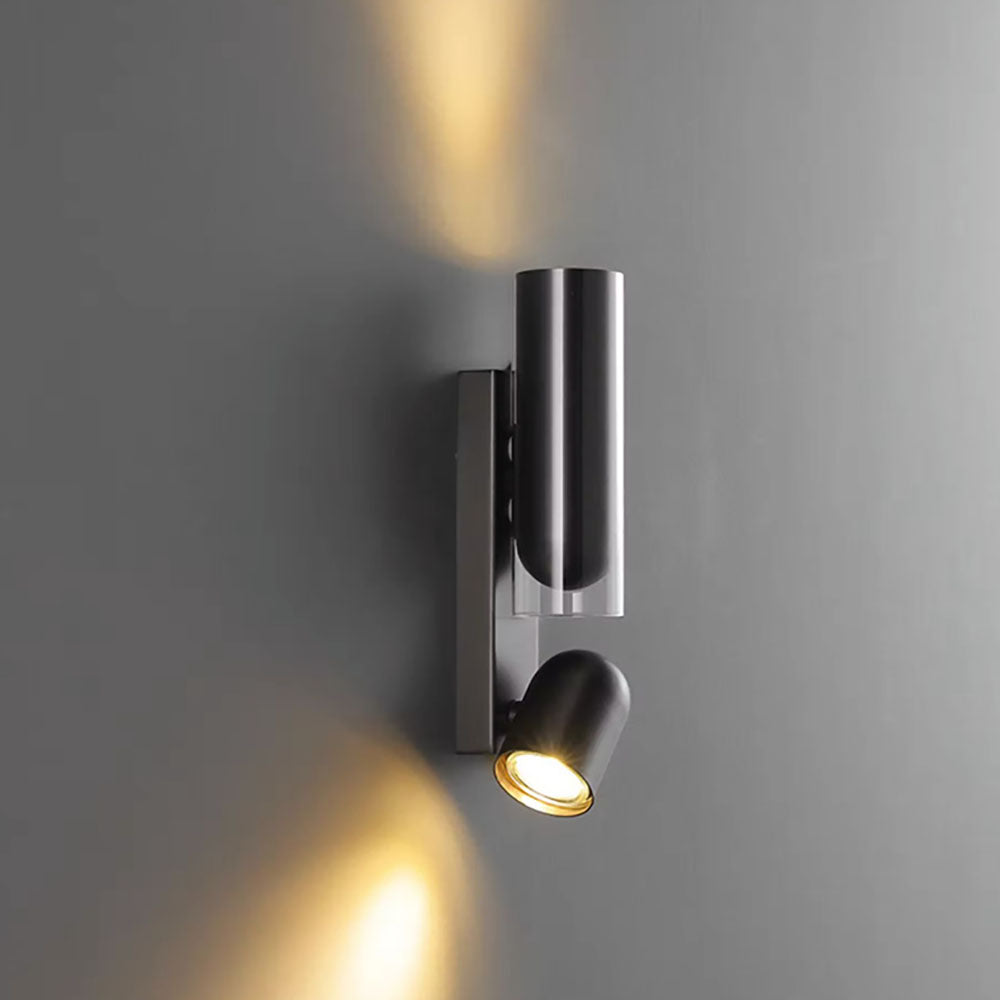 Modern Minimalist Rotatable Cylinder Metal Glass 2-Light Wall Sconce Lamp For Bedroom Lumendat