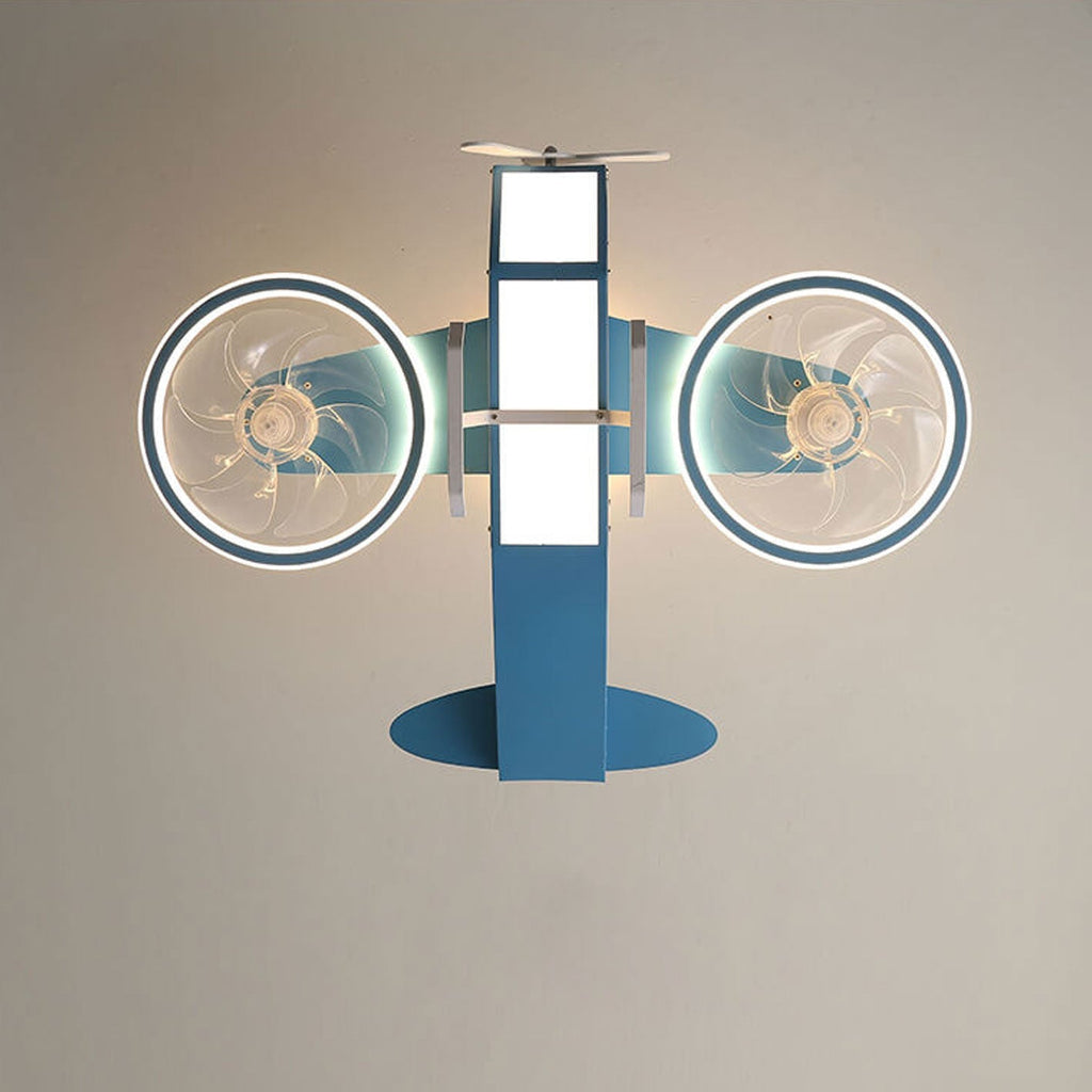 Lumendat Creative Cartoon Aircraft Kids Flush Mount Ceiling Fan Light Lumendat