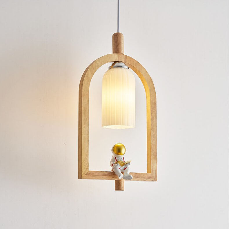 Lumendat Japanese Creative Wood Frame Resin Astronaut 1-Light Pendant Light Lumendat