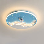 Lumendat Contemporary Creative Kids Round Cloud Astronaut Iron LED Flush Mount Ceiling Light For Bedroom Lumendat