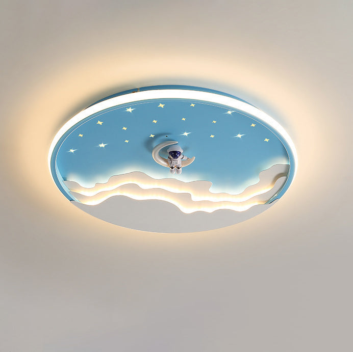 Lumendat Contemporary Creative Kids Round Cloud Astronaut Iron LED Flush Mount Ceiling Light For Bedroom Lumendat