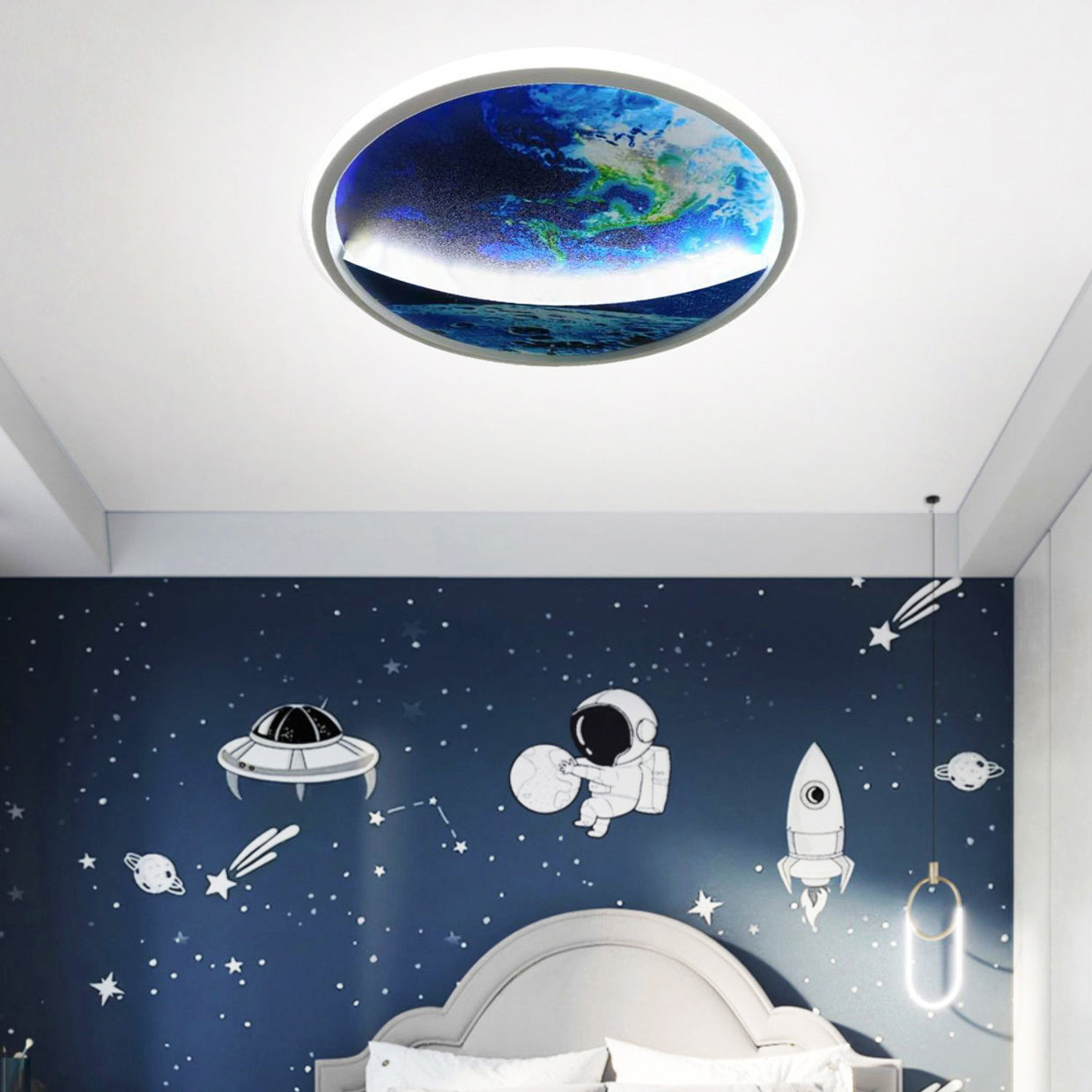 Modern Art Deco Planet Earth Round Silicon Iron LED Flush Mount Ceiling Light for Living Room