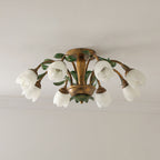 Traditional Rustic Floral Iron Glass 6/8/10 Light Semi-Flush Mount Ceiling Light For Living Room Lumendat