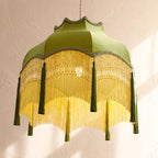 French Vintage Fabric Tassel Lampshade Brass 1-light Pendant Light BulbSquare