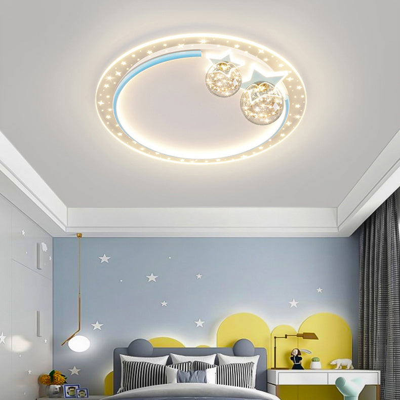 Lumendat Contemporary Creative Kids Round Orb Stars Hardware Acrylic LED Flush Mount Ceiling Light For Bedroom Lumendat