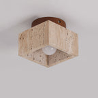 Japanese Wabi-Sabi Yellow Travertine Column Wood 1-Light Semi-Flush Mount Ceiling Light Lumendat