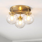 Industrial Glass Spherical / Long Barrel Design 3-light Semi-flush Mount Light