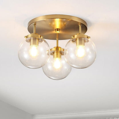 Industrial Glass Spherical / Long Barrel Design 3-light Semi-flush Mount Light