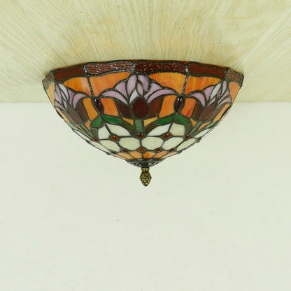 Traditional Tiffany Tulip Stained Glass Iron Dome 2/3-light Flush Mount Ceiling Light for Living Room