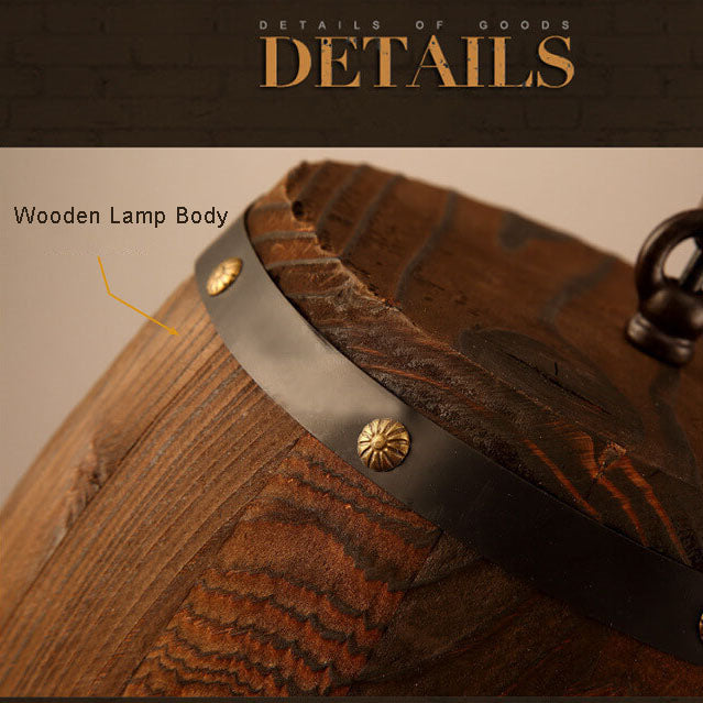 Traditional Rustic Round Wooden Wine Barrel 1-Light Single Barrel Pendant Light For Dining Room