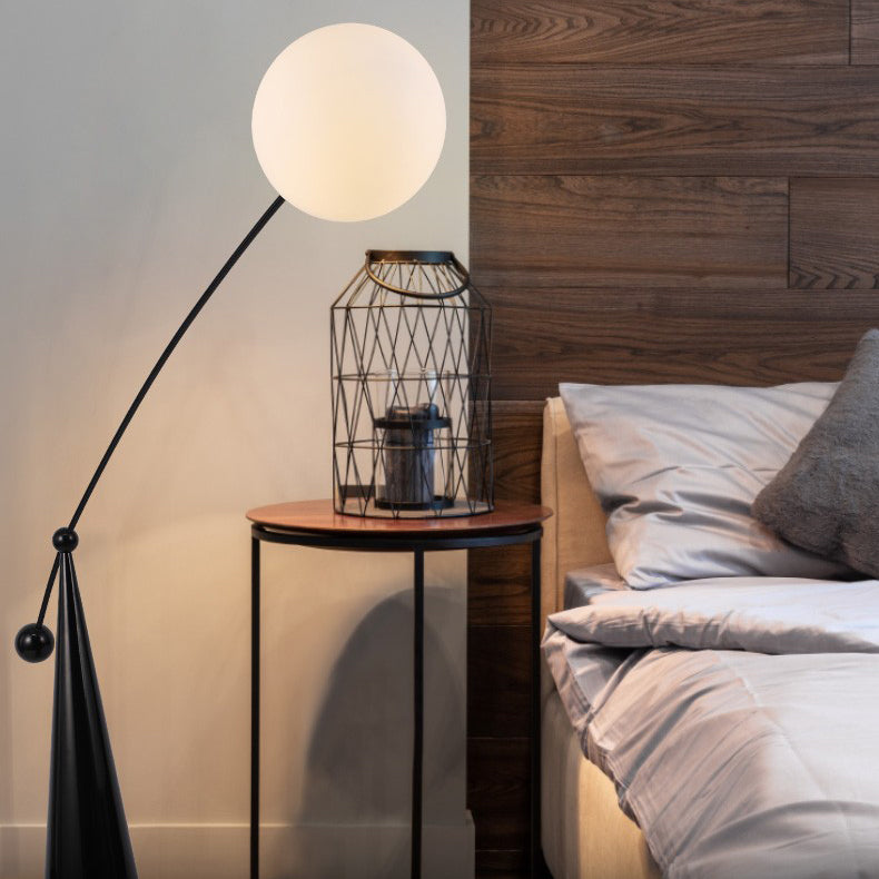 Contemporary Creative Tapered Base Fishing Rod Orb Iron Glass 1-Light Standing Floor Lamp For Living Room Lumendat