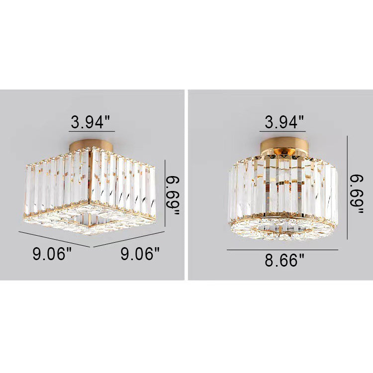 European Luxury Crystal Round Square 1-light Semi-flush Mount Ceiling Light