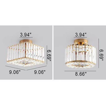 European Luxury Crystal Round Square 1-light Semi-flush Mount Ceiling Light