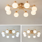 Traditional Japanese Wabi-sabi Rubberwood Hardware Glass 3/6/8-Light Flush Mount Lighting For Living Room Lumendat