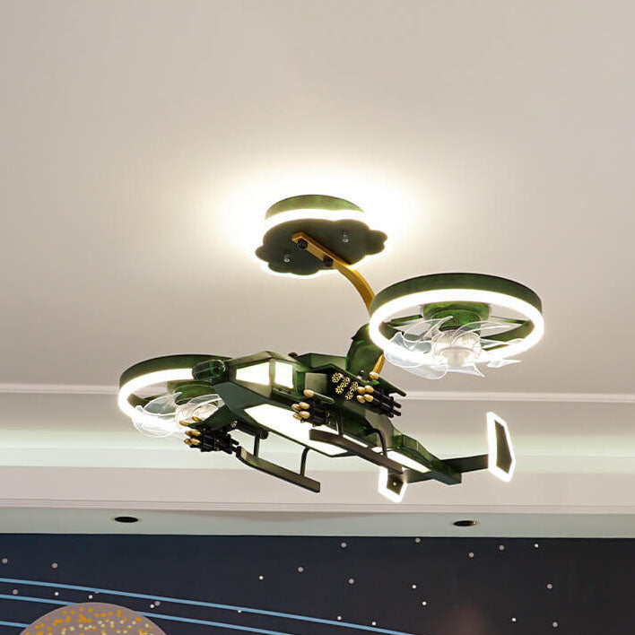 Lumendat Modern Children's Helicopter Hardware Acrylic LED Semi-Flush Mount Ceiling Fan Light Lumendat