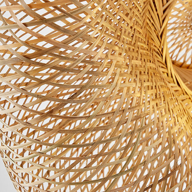 Traditional Japanese Straw Hat Bamboo Weaving Iron 1-light Pendant for Dining Room