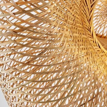 Traditional Japanese Straw Hat Bamboo Weaving Iron 1-light Pendant for Dining Room