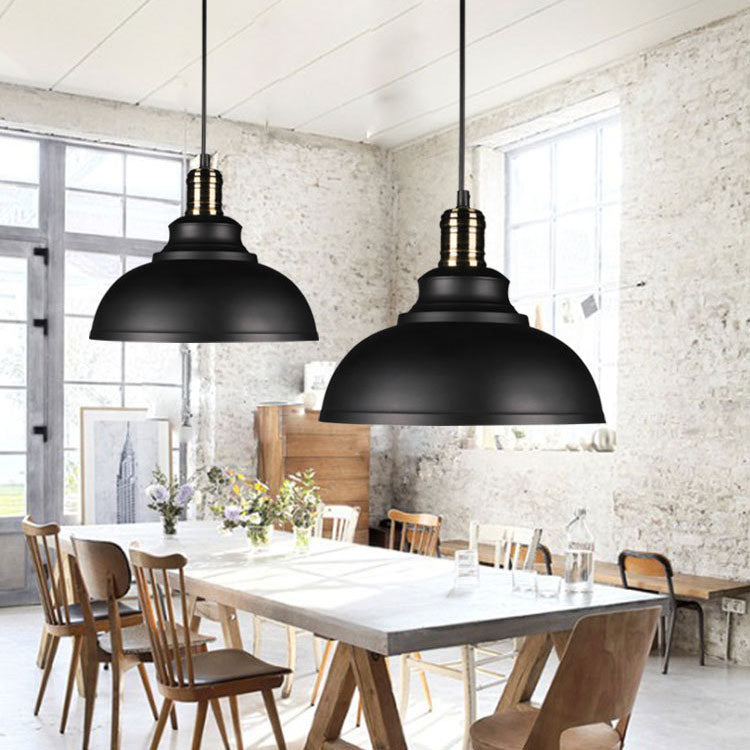 Industrial Simple Dome Round Pot Lid Iron 1-light Pendant Light BulbSquare